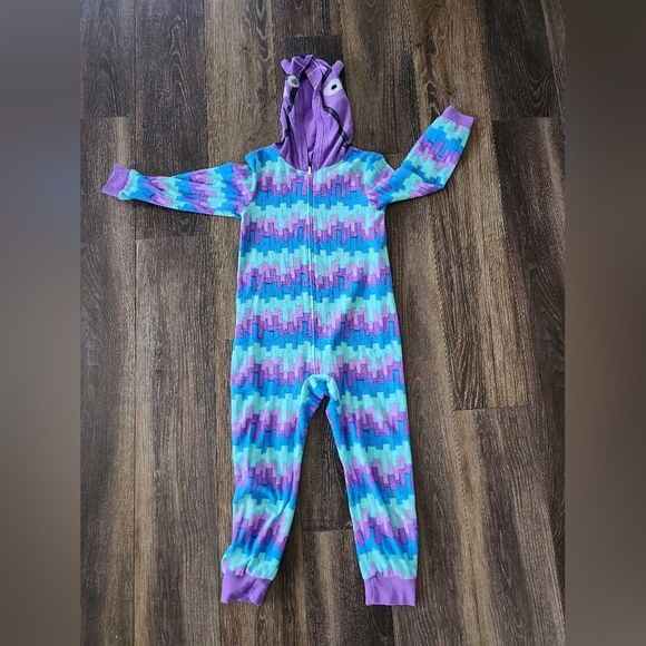 Fortnite Llama Kids Unicorn One Piece Pajama - Purple and Blue Boys Size 8 - Picture 1 of 4